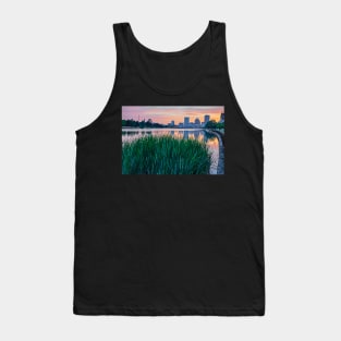 Rochester NY Skyline at Sunrise Rochester NY Genesee River Grass Tank Top